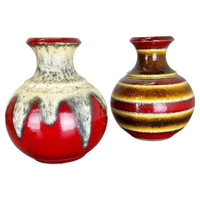 Op Art Multi-Color Fat Lava Pottery Vase from Bay Ceramics, Germany, Set of 2-QZ-1114583