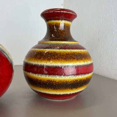 Op Art Multi-Color Fat Lava Pottery Vase from Bay Ceramics, Germany, Set of 2-QZ-1114583