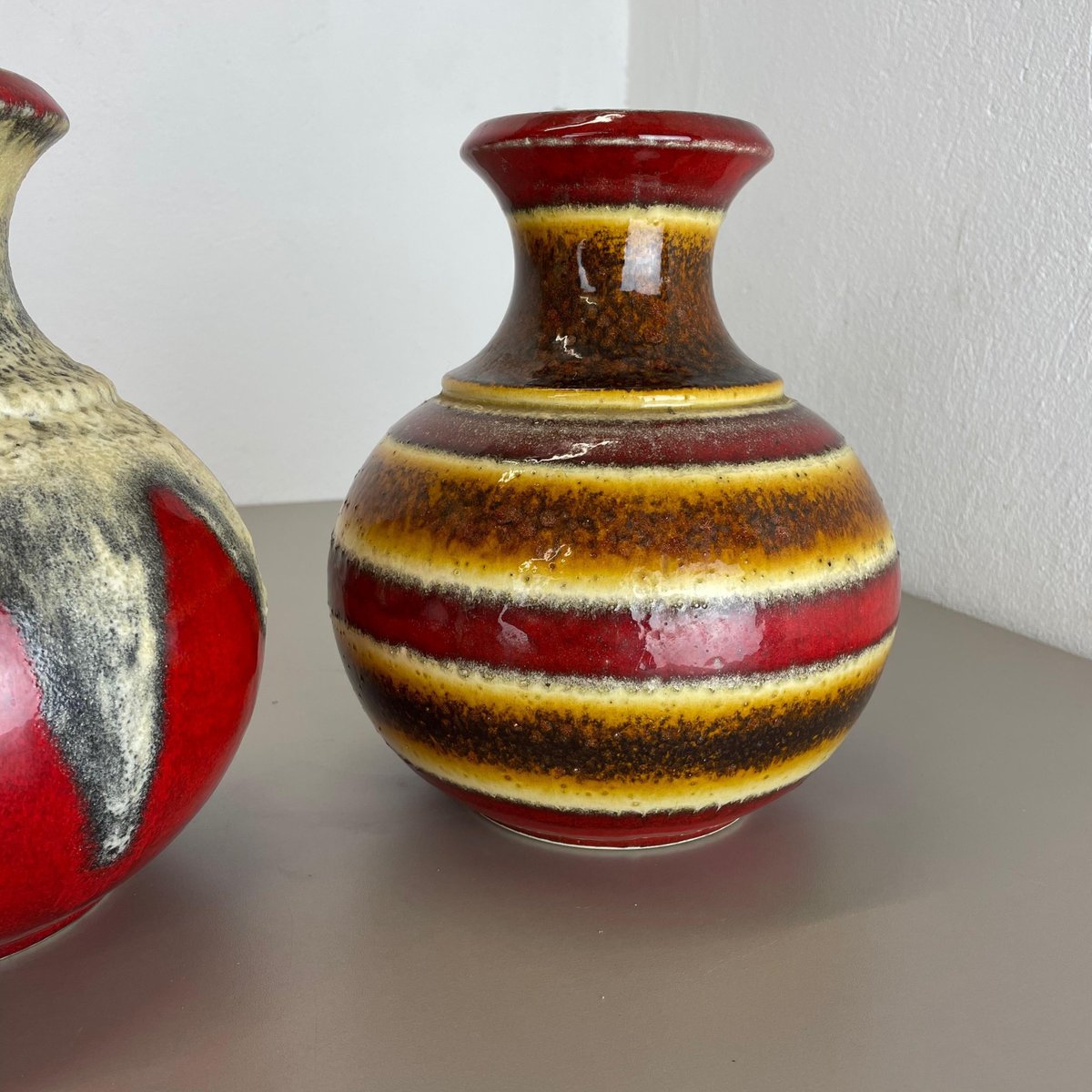 Op Art Multi-Color Fat Lava Pottery Vase from Bay Ceramics, Germany, Set of 2