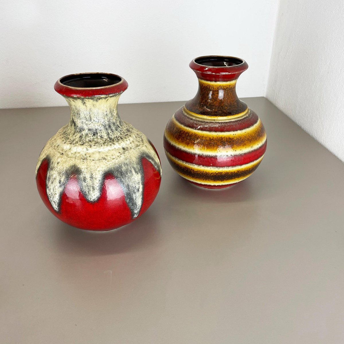 Op Art Multi-Color Fat Lava Pottery Vase from Bay Ceramics, Germany, Set of 2