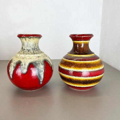 Op Art Multi-Color Fat Lava Pottery Vase from Bay Ceramics, Germany, Set of 2-QZ-1114583