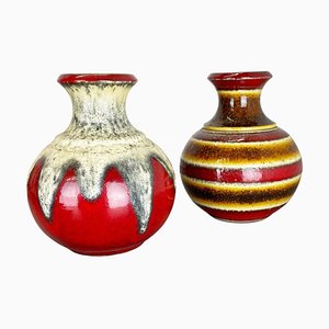 Op Art Multi-Color Fat Lava Pottery Vase from Bay Ceramics, Germany, Set of 2-QZ-1114583