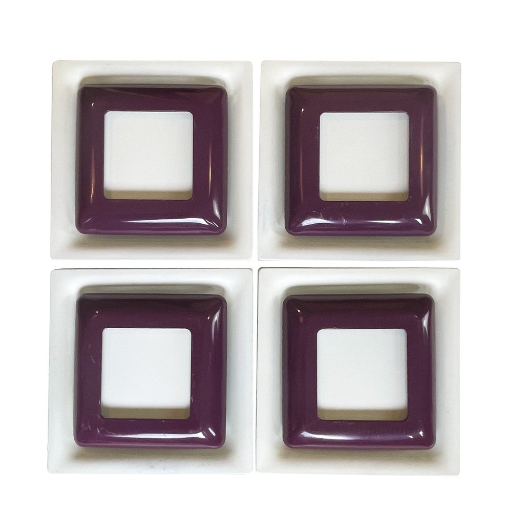 Op Art Square Wall Sconces in White and Purple Metal from Doria Leuchten, Germany, 1970s, Set of 4