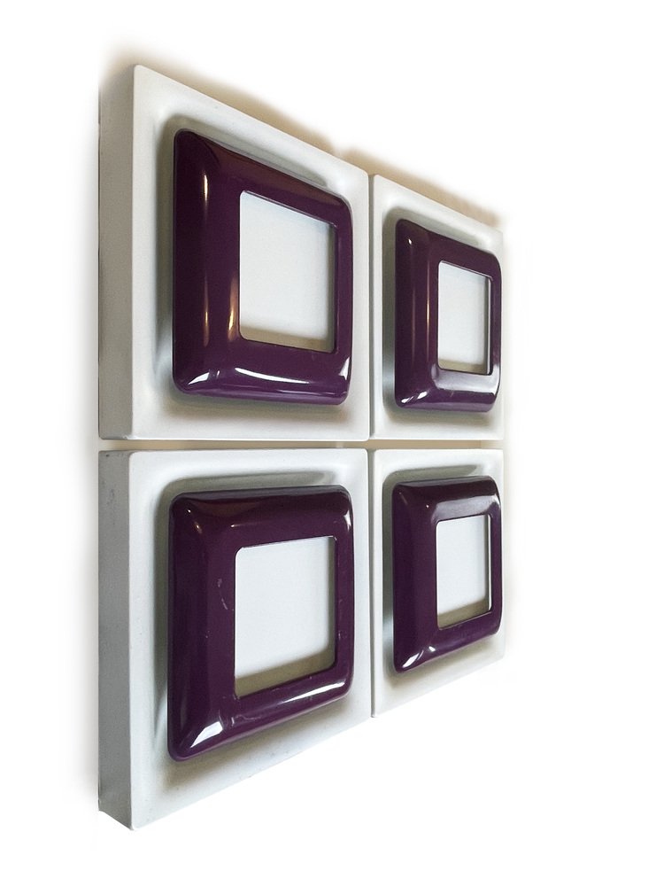 Op Art Square Wall Sconces in White and Purple Metal from Doria Leuchten, Germany, 1970s, Set of 4