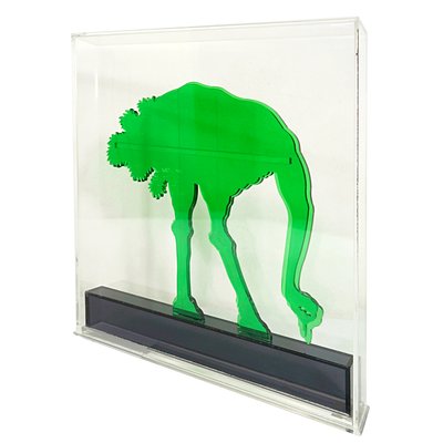 Op-Art Style Green Acrylic Glass Ostrich Sculpture by Gino Marotta-RY-659615