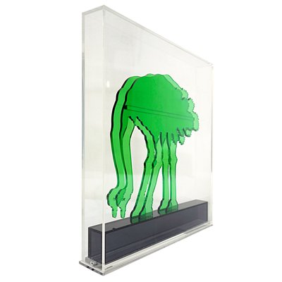 Op-Art Style Green Acrylic Glass Ostrich Sculpture by Gino Marotta-RY-659615