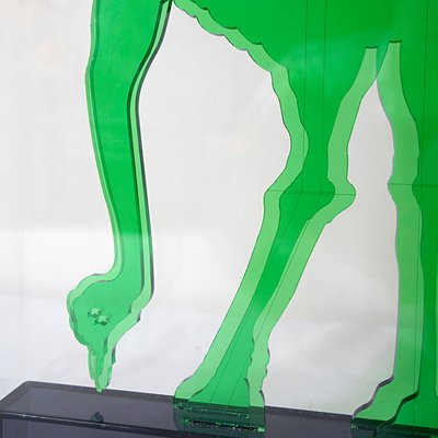 Op-Art Style Green Acrylic Glass Ostrich Sculpture by Gino Marotta-RY-659615