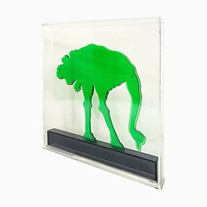 Op-Art Style Green Acrylic Glass Ostrich Sculpture by Gino Marotta-RY-659615