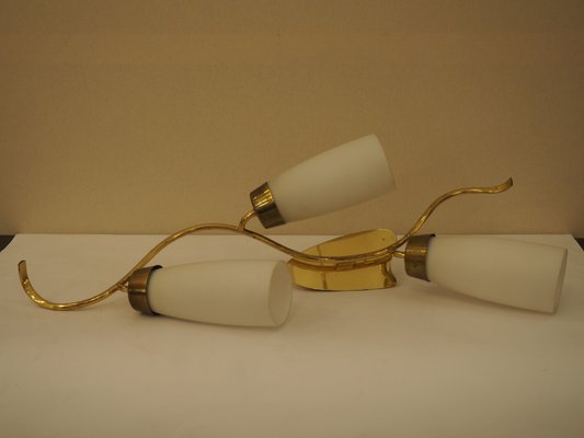 Opa Glass & Brass Sconces, 1940s, Set of 2-TKR-882592