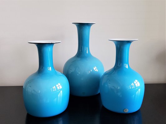 Opal Blue Glass Carnaby Vases by Per Lütken for Holmegaard, Denmark, 1960s, Set of 3-NV-1065239