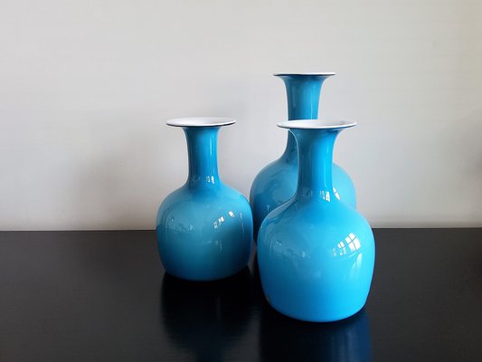 Opal Blue Glass Carnaby Vases by Per Lütken for Holmegaard, Denmark, 1960s, Set of 3-NV-1065239