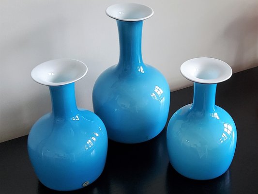 Opal Blue Glass Carnaby Vases by Per Lütken for Holmegaard, Denmark, 1960s, Set of 3-NV-1065239