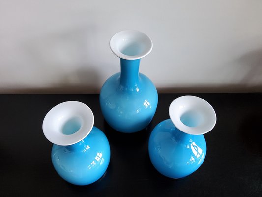 Opal Blue Glass Carnaby Vases by Per Lütken for Holmegaard, Denmark, 1960s, Set of 3-NV-1065239