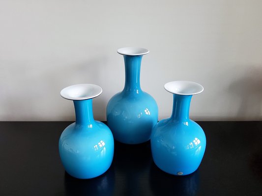 Opal Blue Glass Carnaby Vases by Per Lütken for Holmegaard, Denmark, 1960s, Set of 3-NV-1065239