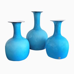 Opal Blue Glass Carnaby Vases by Per Lütken for Holmegaard, Denmark, 1960s, Set of 3-NV-1065239