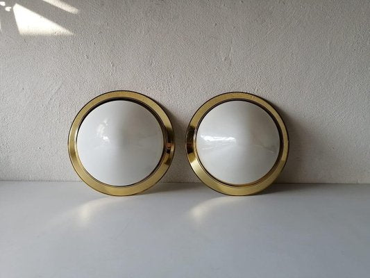 Opal Glass & Brass Sconces or Ceiling Lamps, Germany, 1960s, Set of 2-RDS-1148016