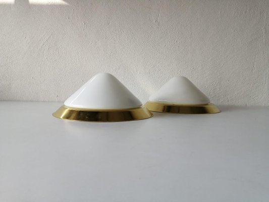 Opal Glass & Brass Sconces or Ceiling Lamps, Germany, 1960s, Set of 2-RDS-1148016