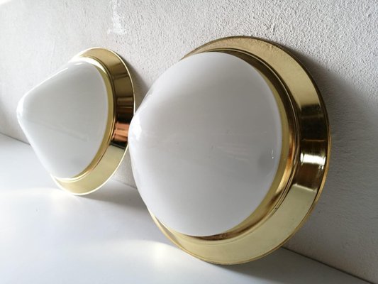 Opal Glass & Brass Sconces or Ceiling Lamps, Germany, 1960s, Set of 2-RDS-1148016