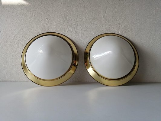 Opal Glass & Brass Sconces or Ceiling Lamps, Germany, 1960s, Set of 2-RDS-1148016