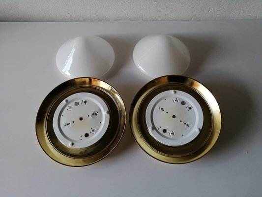 Opal Glass & Brass Sconces or Ceiling Lamps, Germany, 1960s, Set of 2-RDS-1148016