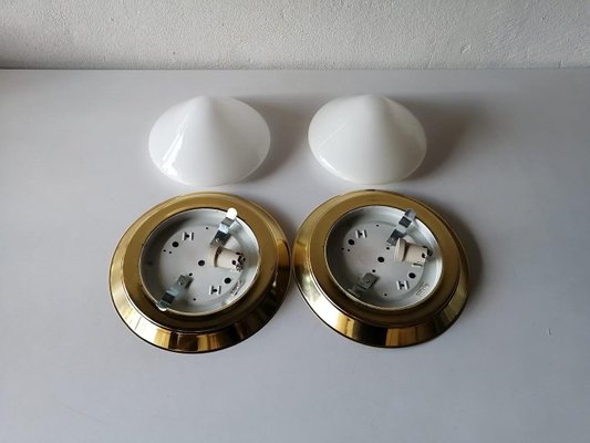 Opal Glass & Brass Sconces or Ceiling Lamps, Germany, 1960s, Set of 2-RDS-1148016