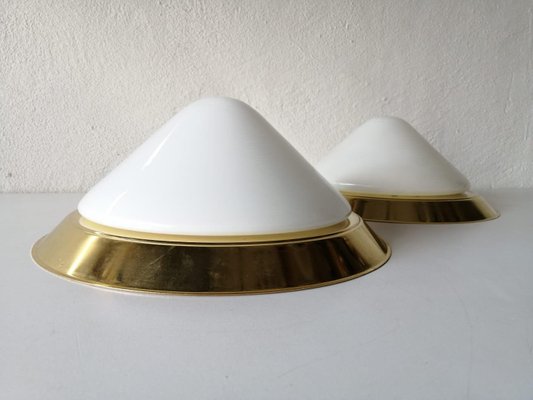 Opal Glass & Brass Sconces or Ceiling Lamps, Germany, 1960s, Set of 2-RDS-1148016