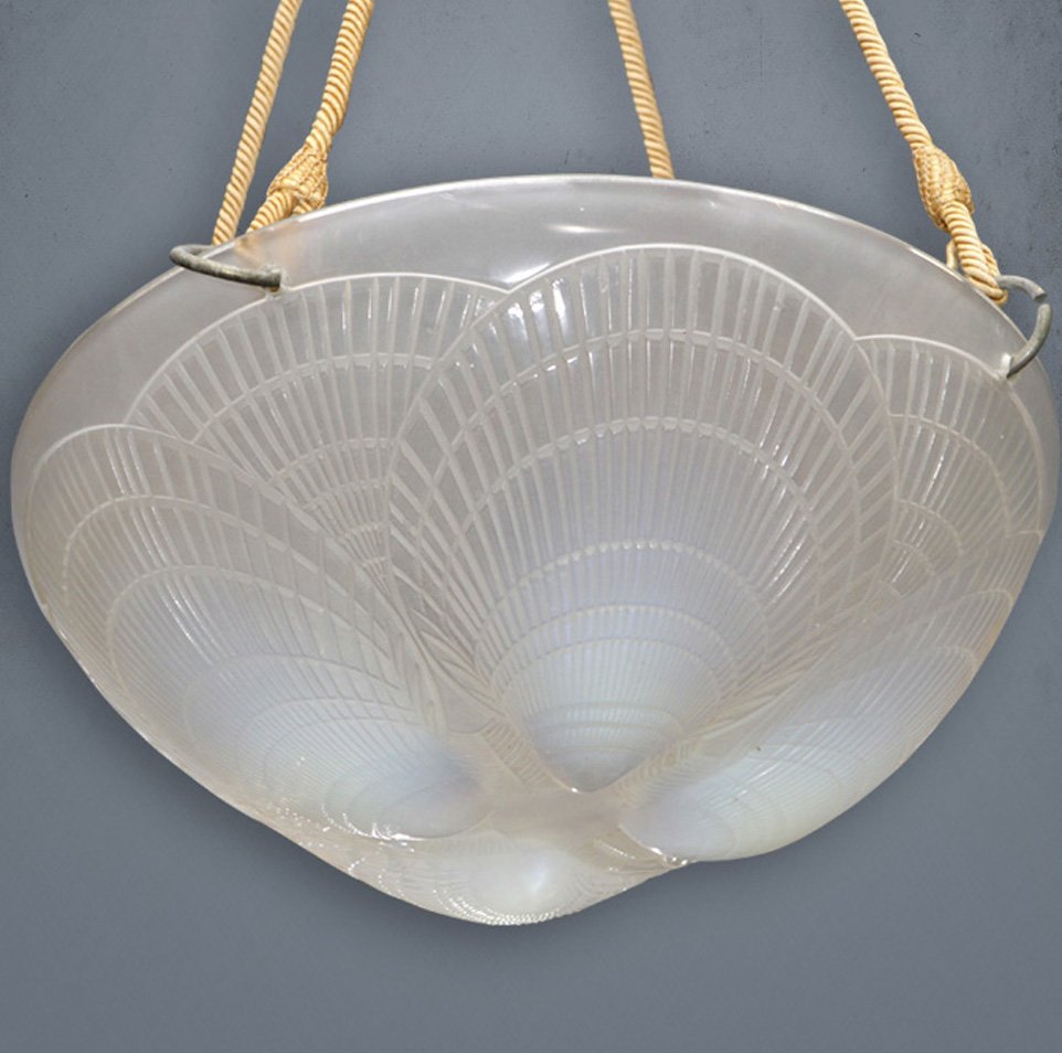 Opalescent Glass Shell Ceiling Lamp by Rene Lalique, 1921