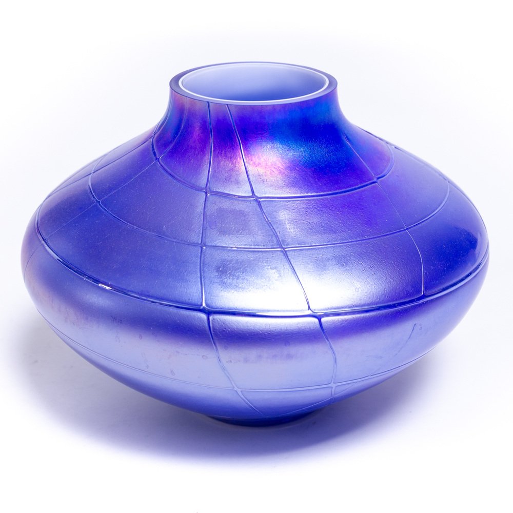 Opalescent Violet Glass Vase in the Style of Loetz