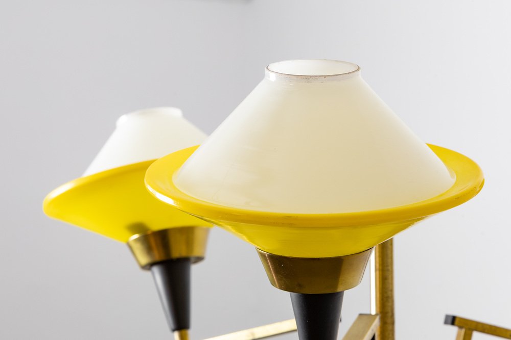 Opaline and Brass Glass Ground Lamp, Italy, 1950s