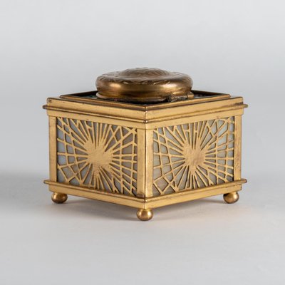 Opaline and Brass Inkwell from Tiffany Studio, Early 20th Century-WFS-1768070