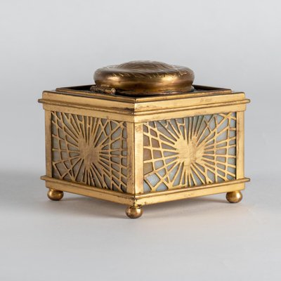 Opaline and Brass Inkwell from Tiffany Studio, Early 20th Century-WFS-1768070