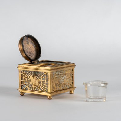 Opaline and Brass Inkwell from Tiffany Studio, Early 20th Century-WFS-1768070