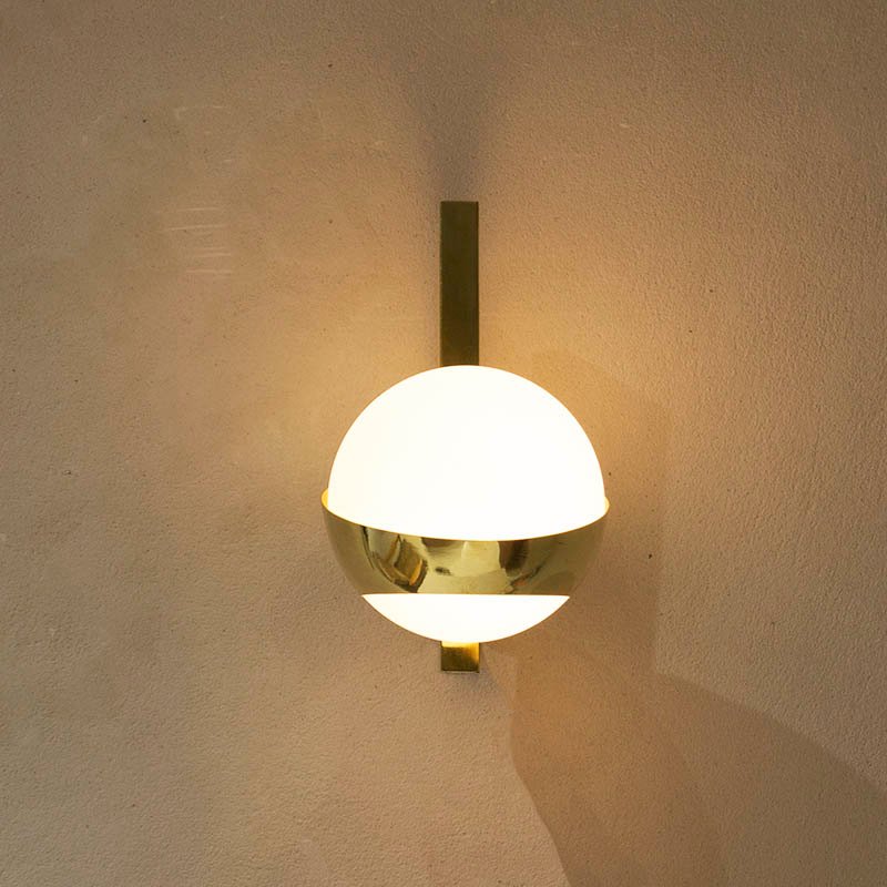 Opaline and Brass Wall Lights, Set of 2