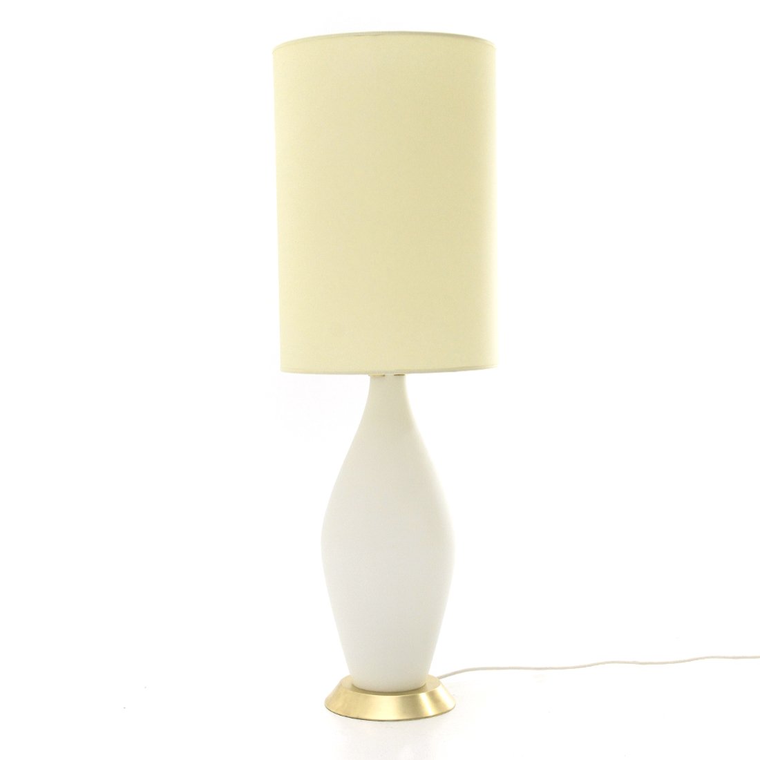 Opaline Glass and Brass Table Lamp with Parchment Shade, 1950s