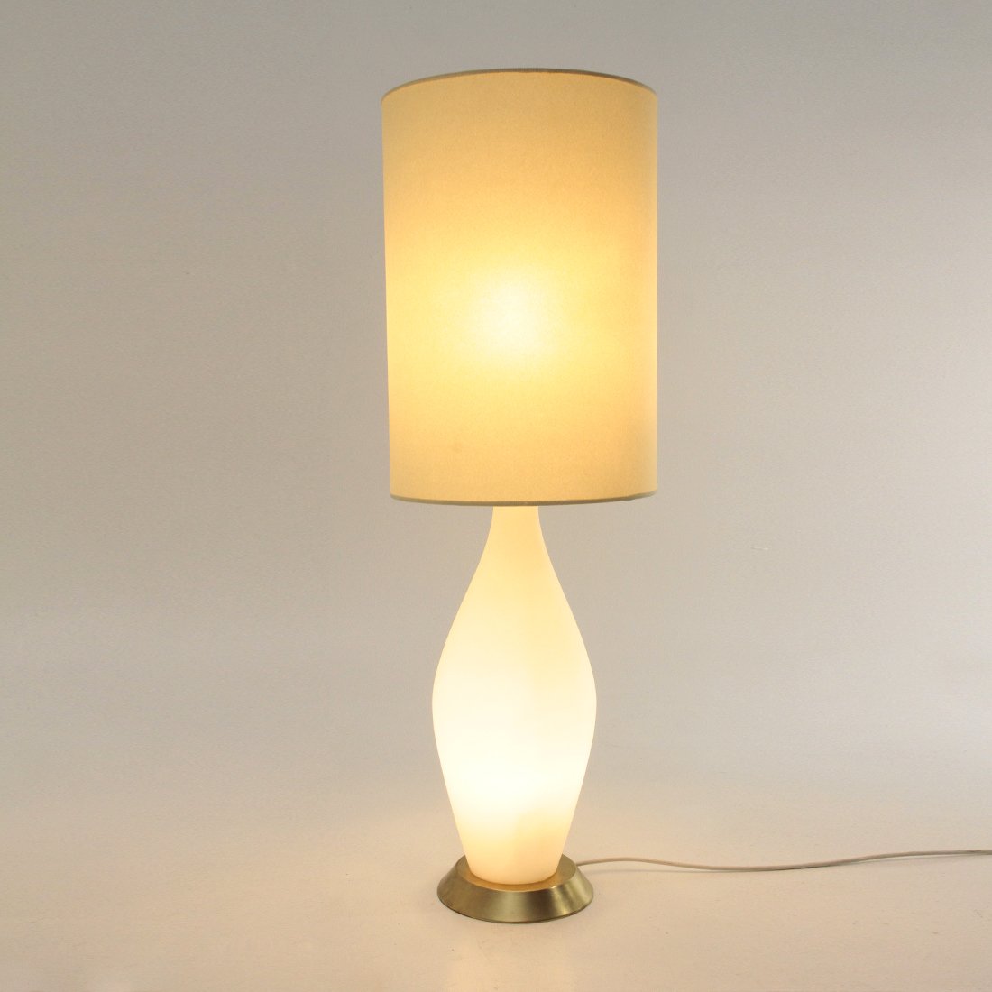 Opaline Glass and Brass Table Lamp with Parchment Shade, 1950s