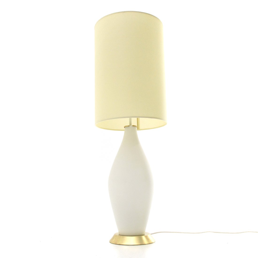 Opaline Glass and Brass Table Lamp with Parchment Shade, 1950s