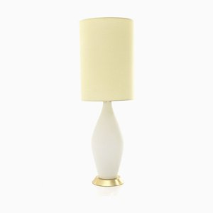 Opaline Glass and Brass Table Lamp with Parchment Shade, 1950s-EZ-703840