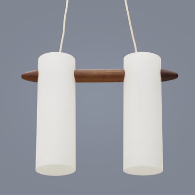 Opaline Glass and Teak Chandelier by Uno & Östen Kristiansson for Luxus, 1960s-EZ-1724044