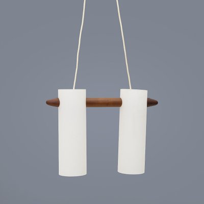 Opaline Glass and Teak Chandelier by Uno & Östen Kristiansson for Luxus, 1960s-EZ-1724044