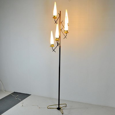 Opaline Glass & Brass Floor Lamp by Stilnovo, 1950s-JQO-857175