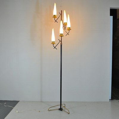 Opaline Glass & Brass Floor Lamp by Stilnovo, 1950s-JQO-857175