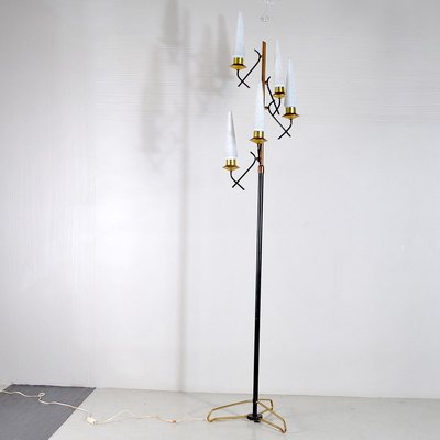 Opaline Glass & Brass Floor Lamp by Stilnovo, 1950s-JQO-857175