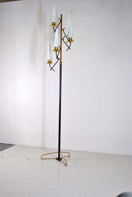 Opaline Glass & Brass Floor Lamp by Stilnovo, 1950s-JQO-857175