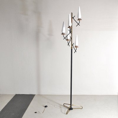 Opaline Glass & Brass Floor Lamp by Stilnovo, 1950s-JQO-956539