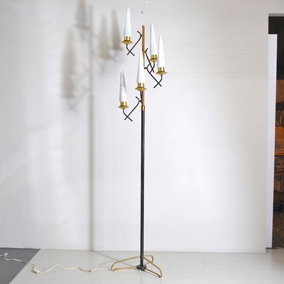 Opaline Glass & Brass Floor Lamp by Stilnovo, 1950s-JQO-857175