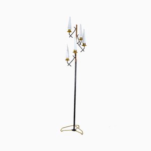 Opaline Glass & Brass Floor Lamp by Stilnovo, 1950s-JQO-857175