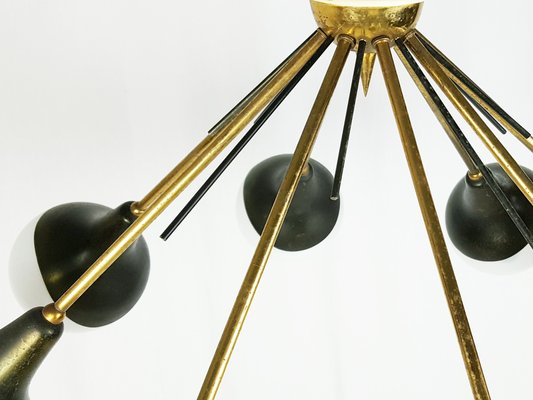 Opaline Glass, Brass & Painted Metal 8-Light Pendant Lamp from Stilnovo, 1950s-RD-1764424