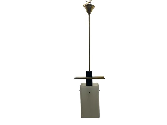 Opaline Glass & Brass Pendant Light, 1950s-JJC-1765095