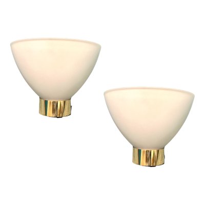 Opaline Glass Brass Sconces, 1980s, Set of 2-JJC-1734014