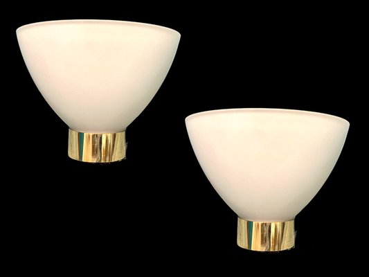 Opaline Glass Brass Sconces, 1980s, Set of 2-JJC-1734014